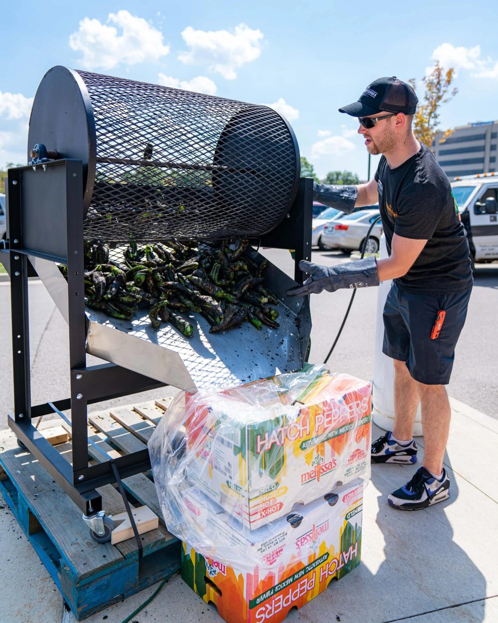 Hatch chiles roasting at the market